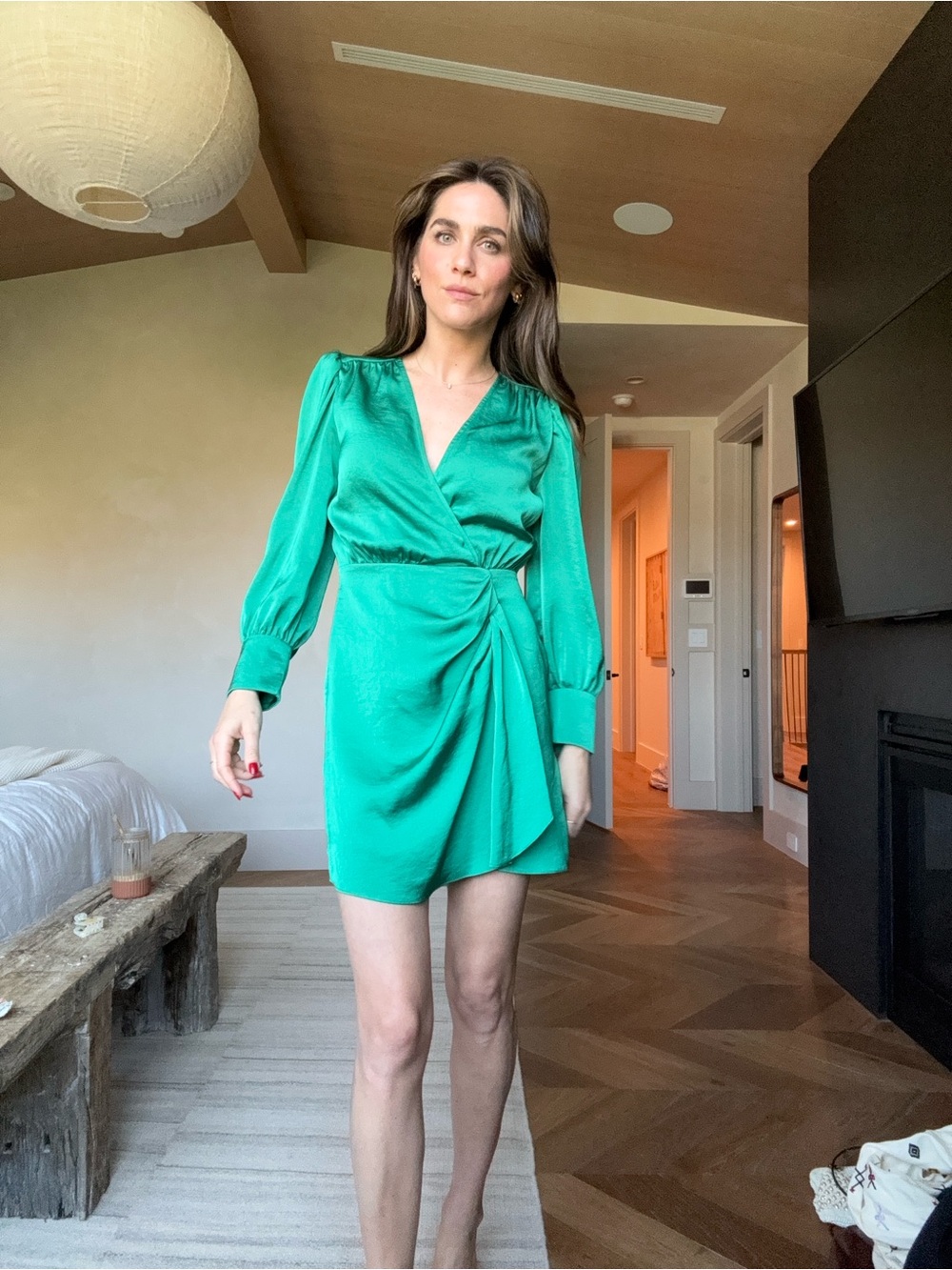 ba&sh Emerald Green Wrap Mini Dress
